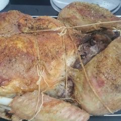 A picture of Roast turkey with sweet chestnut, cranberry and port stuffing.