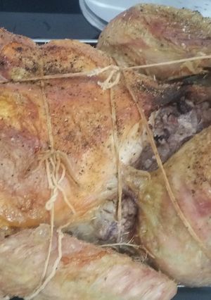 A picture of Roast turkey with sweet chestnut, cranberry and port stuffing.