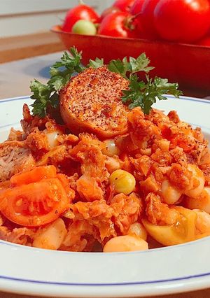 Hình của món Đậu Coco Sốt Cà Chua & Andouillette.