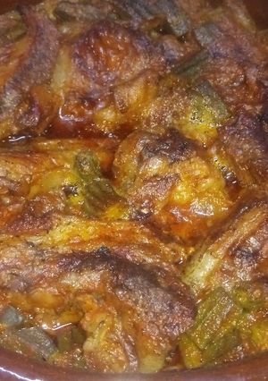 صورة لوصفة طاجن باميه باللحمه الضاني 😋