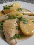 Filete de pescado con papas y espárragos