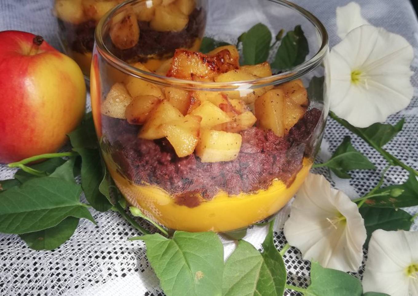 Verrine de boudin noir, pomme et carotte