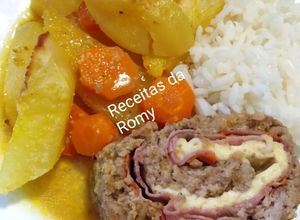 Foto de Rolo de Carne de porco recheada com Chourição, Queijo e Fiambre