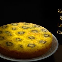 A picture of Kiwi and lime upside down cake.