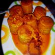 Moi Moi coated with palm oil nd ground pepper (yaji)