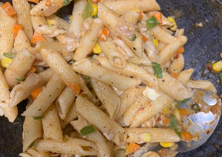 Steps to Make Perfect Veg pasta-red pasta-homemade pasta