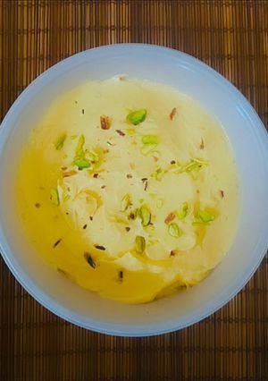 A picture of Mango Shrikhand🥭Amrakhand (Flavoured Yogurt Dessert).