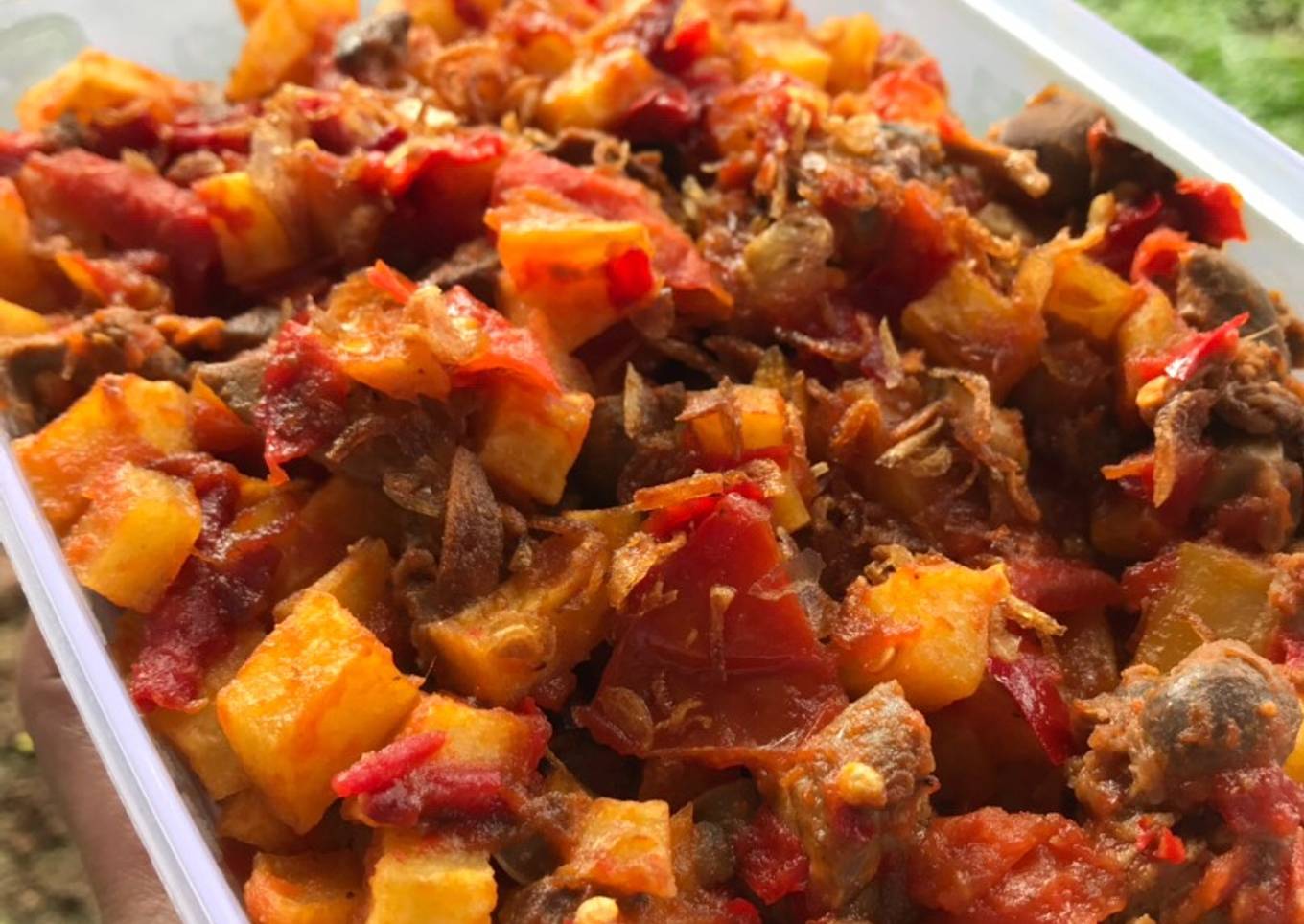 Balado kentang ati rempala ayam
