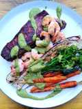 Surf and turf / grilled veg / avocado chimichurri