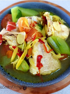 A picture of Cod Fish With Cucumber Soup.