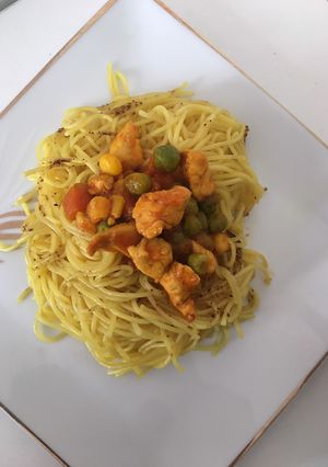 عکسی از دستور اسپاگتی مرغ و سبزيجات مامان آرش پز