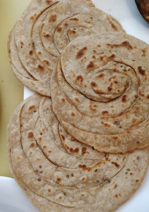 A picture of Lachaa ajwain parathas  # Bhagini Samaj.
