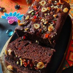 A picture of Dates and nuts chocolate cake.