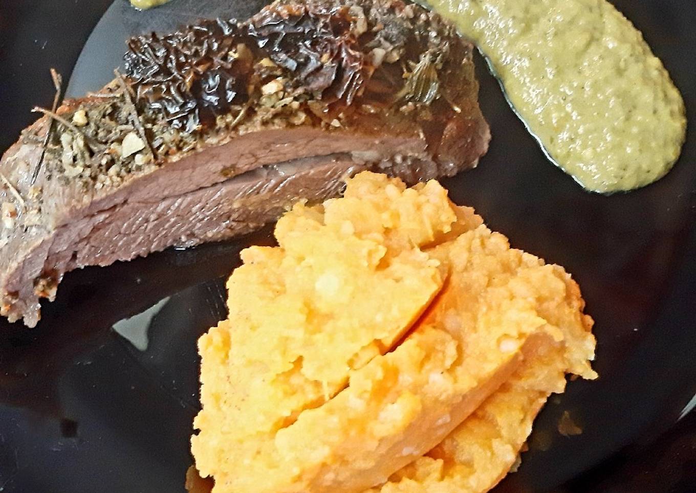 Colita de cuadril al horno con puré de papas y calabaza 🥩