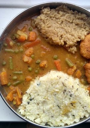 A picture of South Indian Breakfast - Ven Pongal & Kadamba Sambhar.