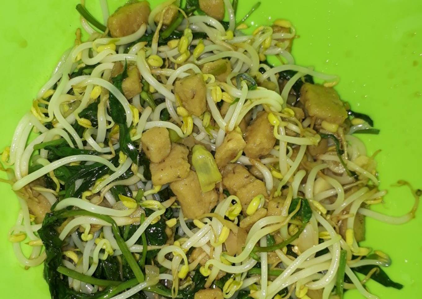 Tumis selada air,taoge n tempe gembos