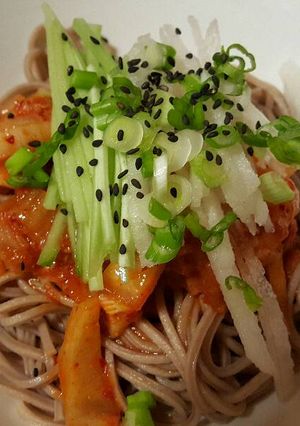 A picture of Kimchi buckwheat noodles.
