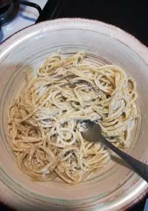 Una foto de Spaghetti blanco. ॐ