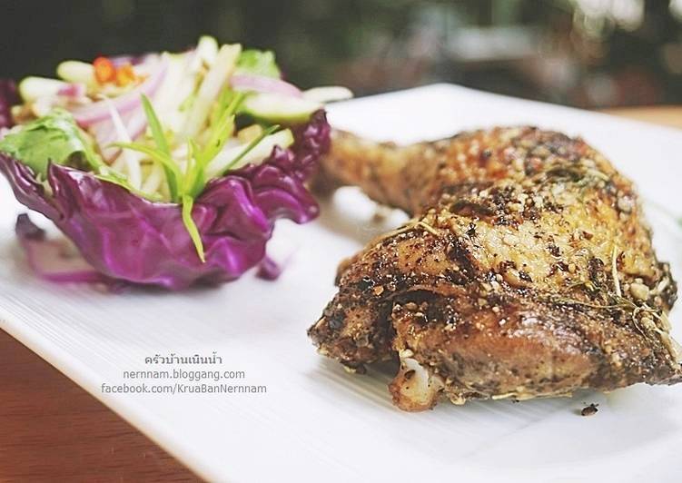 ไก่อบพริกไทยดำ & ยำแอปเปิ้ลเขียว