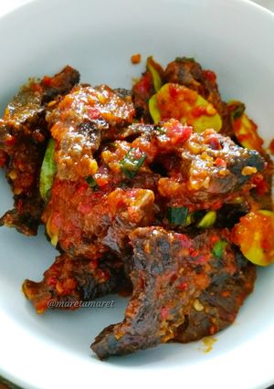 Foto resep Oseng paru mercon + pete