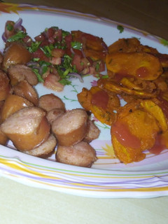 A picture of Bhajia,smokies and kachumbari#authormarathon.