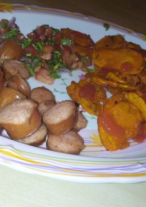 A picture of Bhajia,smokies and kachumbari#authormarathon.