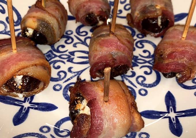 Dates filled with goat cheese and covered in bacon (easy)