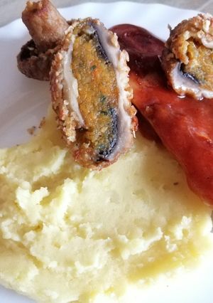 Gyömbéres csirkemell, sütőtökös rántott gombával recept fotója