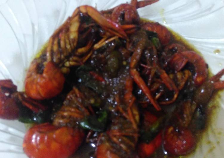 Proses memasak Black sweet prawn (udang hitam manis) yang Enak Banget