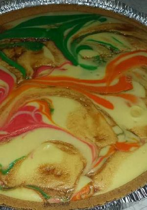 A picture of Chef Warren's Rainbow Cheesecake.