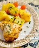 Chicken with potatoes in a baking bag
