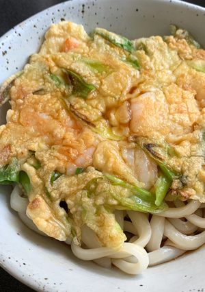 A picture of Pan-fried ‘Kakiage’ Udon.
