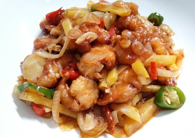 Bagaimana Membuat Udang gortep asam manis, Lezat Sekali