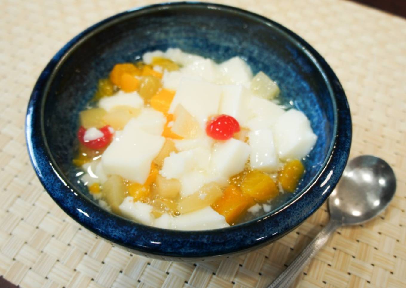 Almond Tofu with Fruit Cocktail
