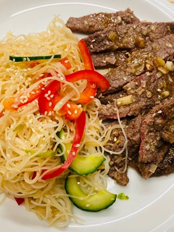 Easy Steps to Prepare Recipe Asian Fried Steak With Noodle Salad that is Can Pamper Your Tongue, So Delicious}