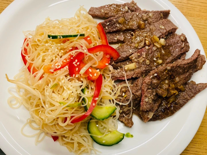 Easy Steps to Prepare Recipe Asian Fried Steak With Noodle Salad that is Can Pamper Your Tongue, So Delicious}
