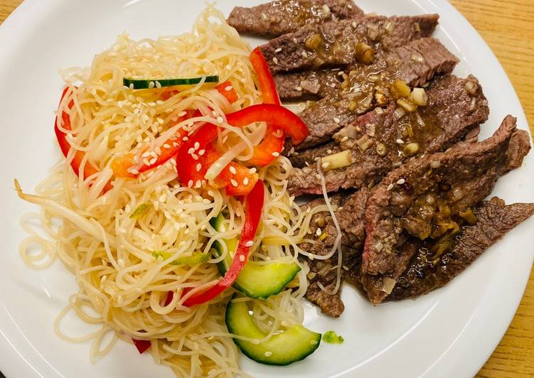 Recipe: Tasty Asian Fried Steak With Noodle Salad