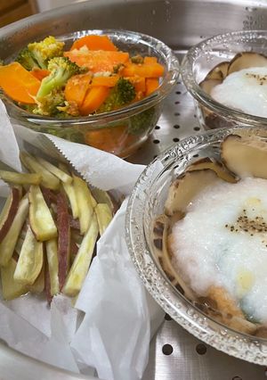 (奶素)【快速蒸籠料理】香菇芝味炸豆腐、牛油雙蔬、牛油蕃薯條 的食譜成品照片