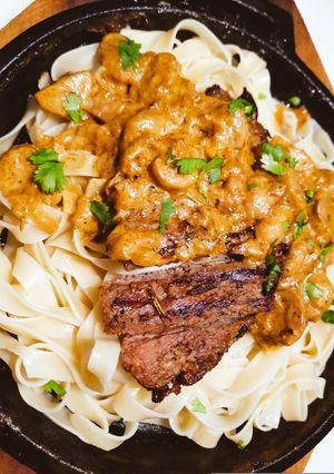 A picture of Steak in Mushroom Sauce.