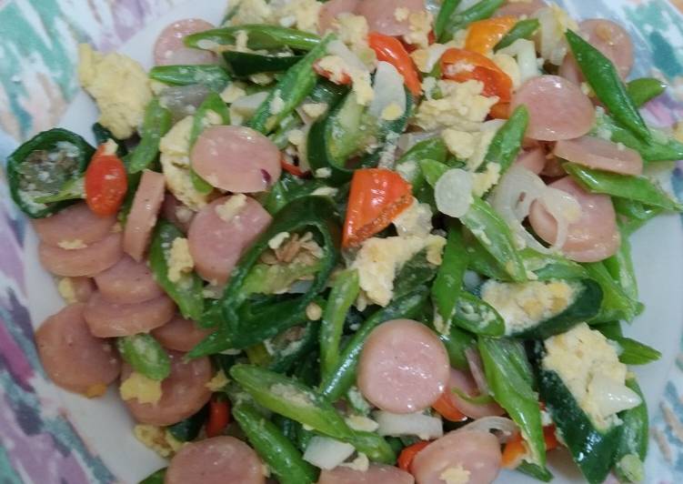 Tumis Buncis Telor Orak Arik Sosis Pedas Manis