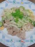 ผัดเฟตตูชินี่,ซูกินี,สันคอหมู,ไข่,พาร์มาซานชีส - คีโต
