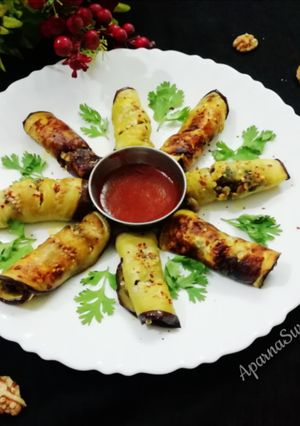 एगप्लांट वॉलनट रोल(eggplant walnut roll recipe in hindi) रेसिपी मुख्य फोटो