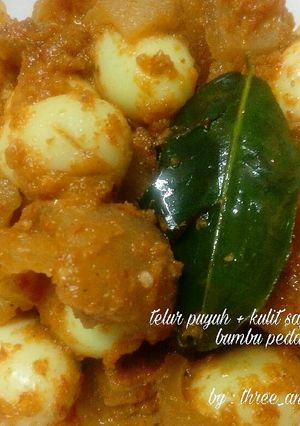 Foto resep Telur puyuh + kulit sapi (cecek) bumbu pedas