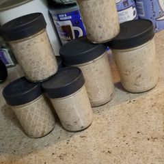 A picture of Blueberry, Pomegranate, Peanut Butter & Plum Jam Overnight Oats.