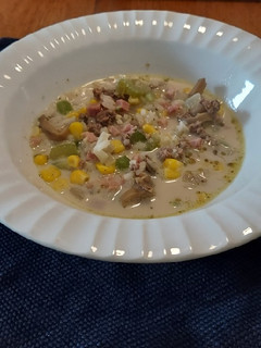 A picture of Ham, Burger and Rice Soup.
