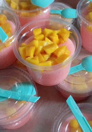 Foto resep Puding leci toping mangga