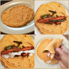 A picture of Gluten-free chickpea flour crepe wrapped around veggies.