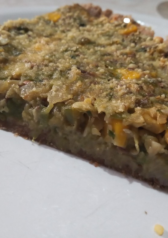 Una foto de Tarta de zapallitos, berenjena y choclo (relleno y masa)