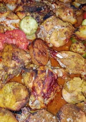 صورة لوصفة صينية دجاج شوي مع بطاطا وكوسا