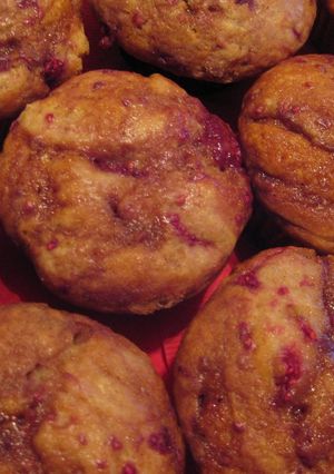 A picture of Raspberry Caramel Muffins.